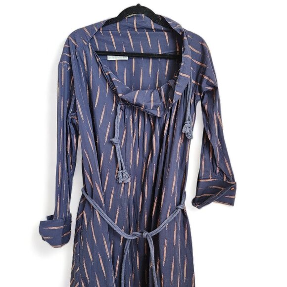 Palmer Harding Women's Blue Linen Striped Courage Midi Dress Size 8 Lagenlook - Picture 2 of 16